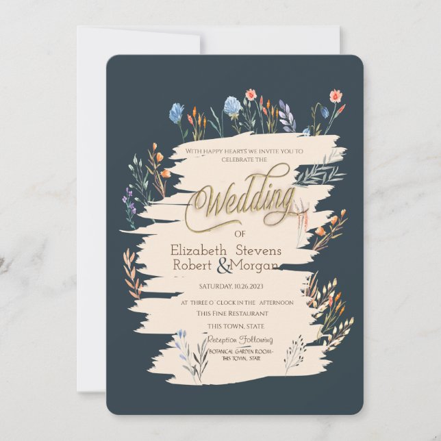 Invitation Mariage principal Fleur sauvage d'aquarelle (Devant)