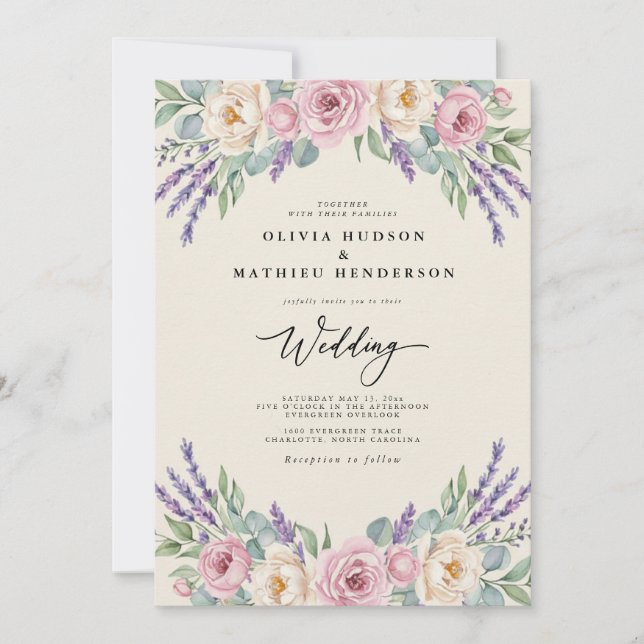 Invitation Mariage printanier aérien au lavande (Devant)