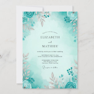 Invitation Mariage printanier aérien sarcelle