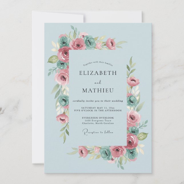 Invitation Mariage printanier animé bleu poudré (Devant)