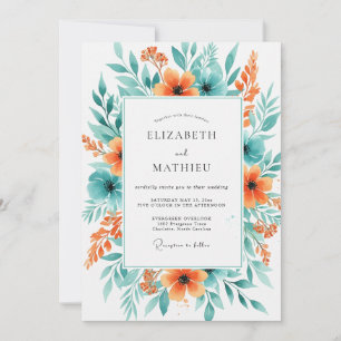 Invitation Mariage printanier aqua corail animé