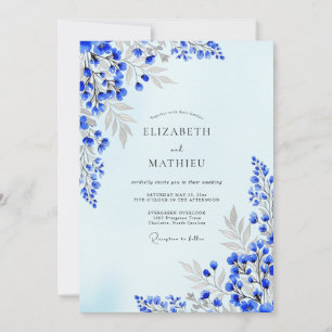 Invitation Mariage printanier artistique bleu indigo