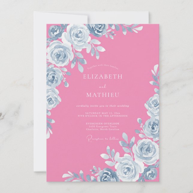 Invitation Mariage printanier botanique fantaisiste rose (Devant)