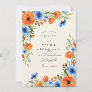 Invitation Mariage printanier charmant au ciel bleu et orange