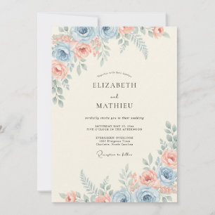Invitation Mariage Printanier Élégant Bleu Acier