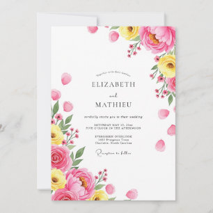 Invitation Mariage printanier exubérant rose jaune