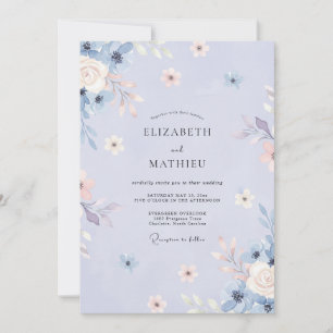 Invitation Mariage printanier fantaisiste au bleu myosotis