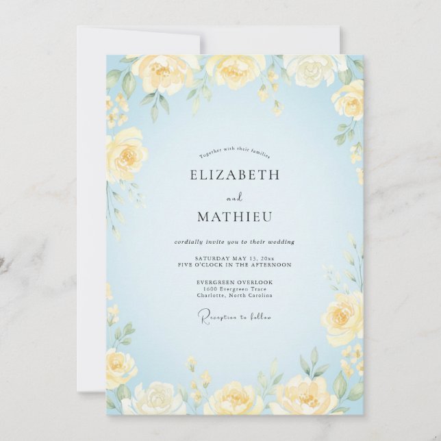 Invitation Mariage printanier fantaisiste bébé bleu (Devant)