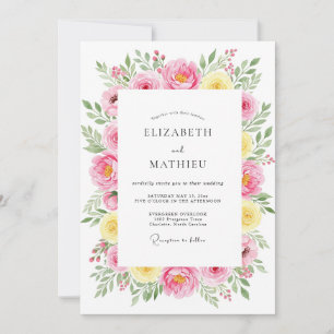 Invitation Mariage printanier fantaisiste rose jaune