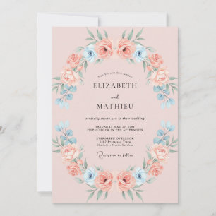 Invitation Mariage printanier fantaisiste rose poudré