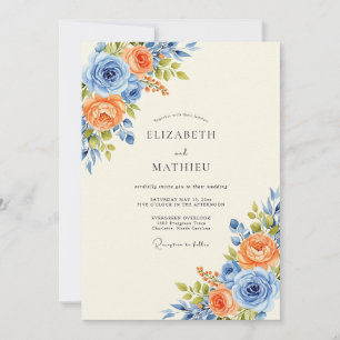 Invitation Mariage Printanier Harmonieux Bleu Barbeau