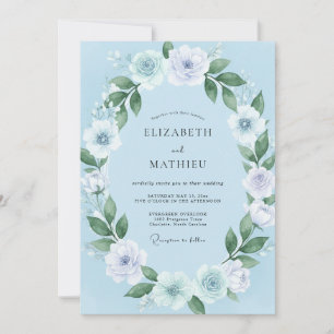 Invitation Mariage Printanier Harmonieux Bleu Ciel