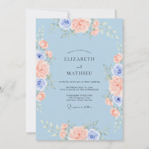 Invitation Mariage printanier idyllique au pêche azur