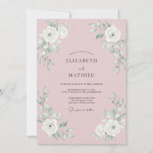 Invitation Mariage printanier immaculé rose poussiéreux