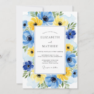 Invitation Mariage Printanier Jaune Cobalt Bouillonnant