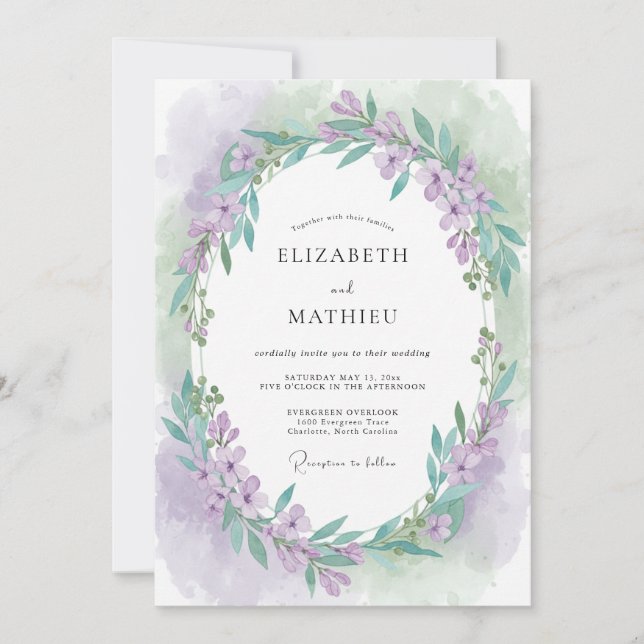 Invitation Mariage printanier lavande brumeux (Devant)