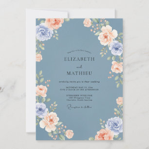 Invitation Mariage Printanier Luxuriant Bleu Acier
