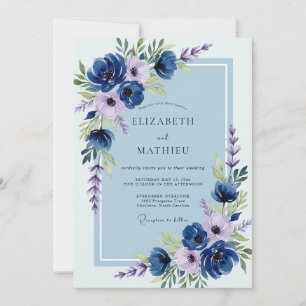Invitation Mariage printanier luxuriant bleu marine