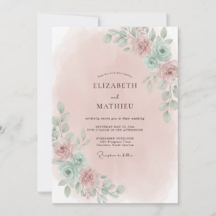 Invitation Mariage printanier paisible rose poudré