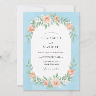 Invitation Mariage printanier pittoresque bleu clair