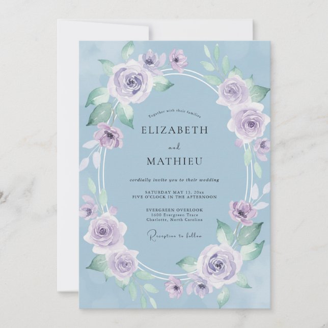 Invitation Mariage printanier séduisant bleu ciel (Devant)