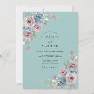 Invitation Mariage Printanier Serein au Vert de Teal Atténué