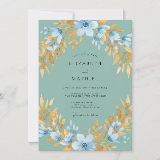 Invitation Mariage printanier vert écume de mer luisant (Devant)