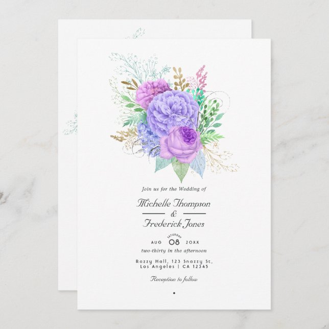 Invitation Mariage Printemps Floral QR Code Rsvp (Devant / Derrière)