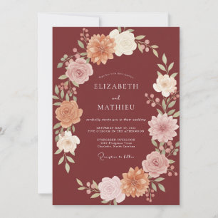 Invitation Mariage Profond Merlot Feuille Peinte