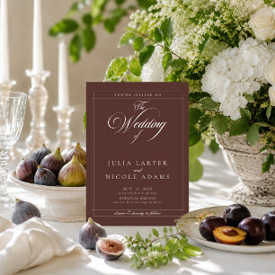 Invitation Mariage QR Calligraphie Ivoire Marron Choco Classi