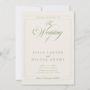 Invitation Mariage QR Calligraphie Ivoire Vert Olive Classiqu
