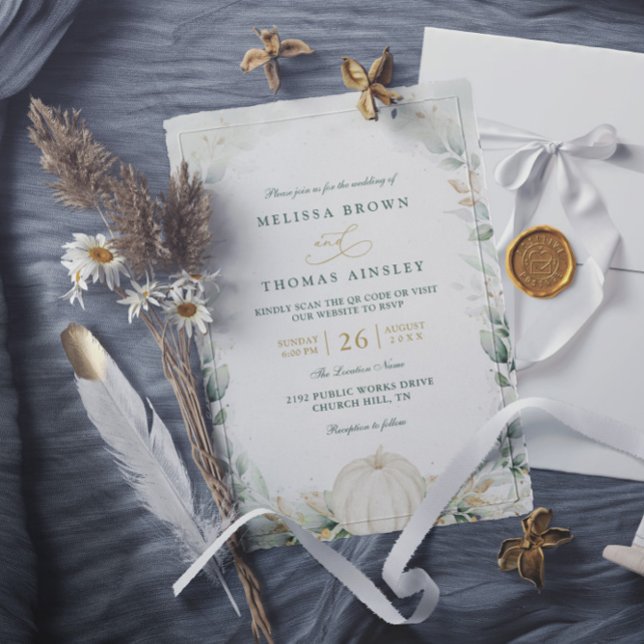 Invitation Mariage QR Code Chic Automne Amour Citrouille Verd (Créateur téléchargé)