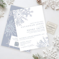 Mariage QR Flocon de Neige Hiver Bleu Poussiéreux