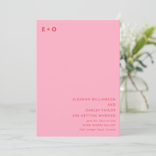 Invitation Mariage QR Monogramme Moderne Minimaliste Rose Rou