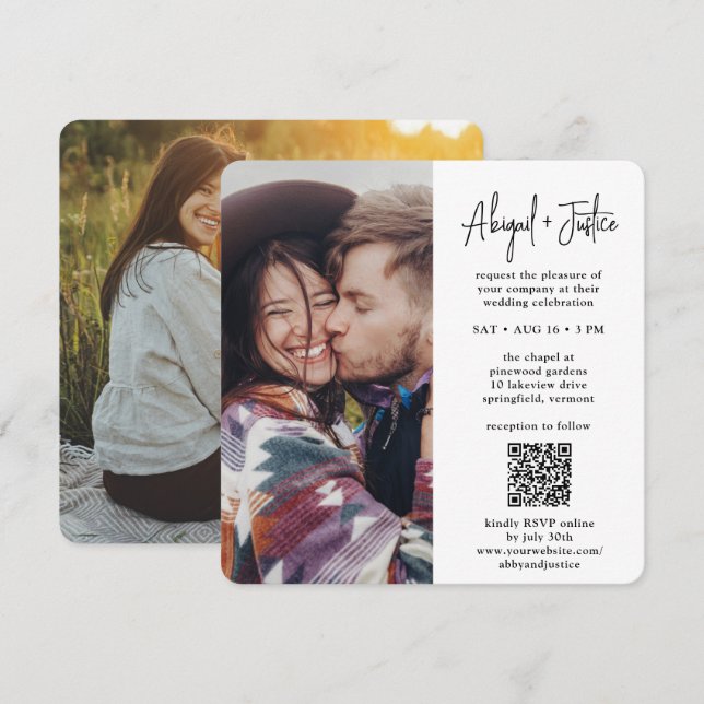 Invitation Mariage QR RSVP minimal 2 photo tout-en-un (Devant / Derrière)