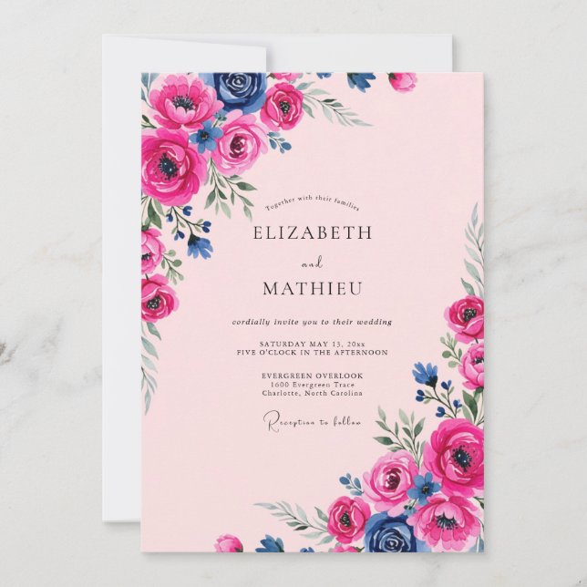 Invitation Mariage radiant d'été magenta (Devant)