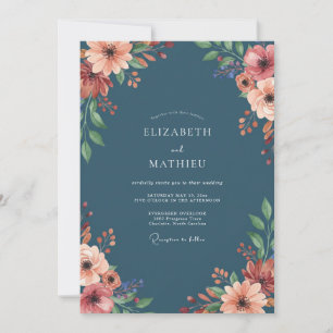 Invitation Mariage Ranunculus Acier Pêche Eucalyptus Assourdi