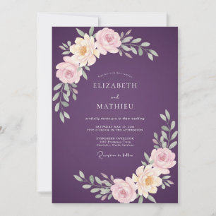 Invitation Mariage Ranunculus Aquarelle Prune Luxe