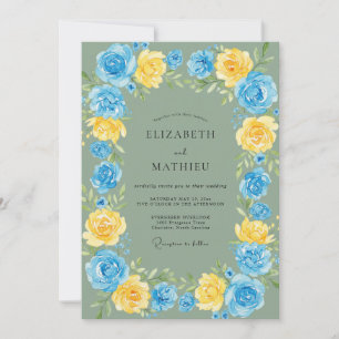 Invitation Mariage Ranunculus Azur Or Sage