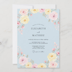 Invitation Mariage Ranunculus Eucalyptus Ciel Poudré