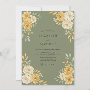 Invitation Mariage Ranunculus Eucalyptus Or Olive