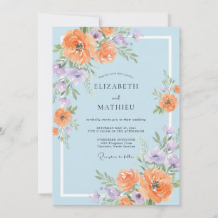 Invitation Mariage Ranunculus Eucalyptus Periwinkle Orange