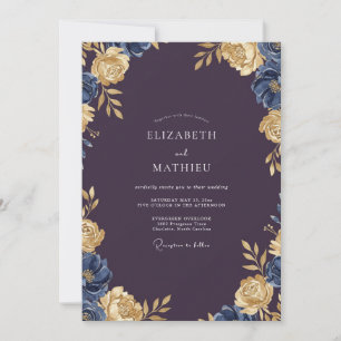 Invitation Mariage Ranunculus Gris Eucalyptus Or Prune