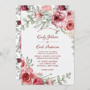 Invitation Mariage Raspberry Pink Watercolor Peonies
