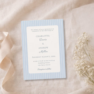 Invitation Mariage rayé bleu poussiéreux et ivoire