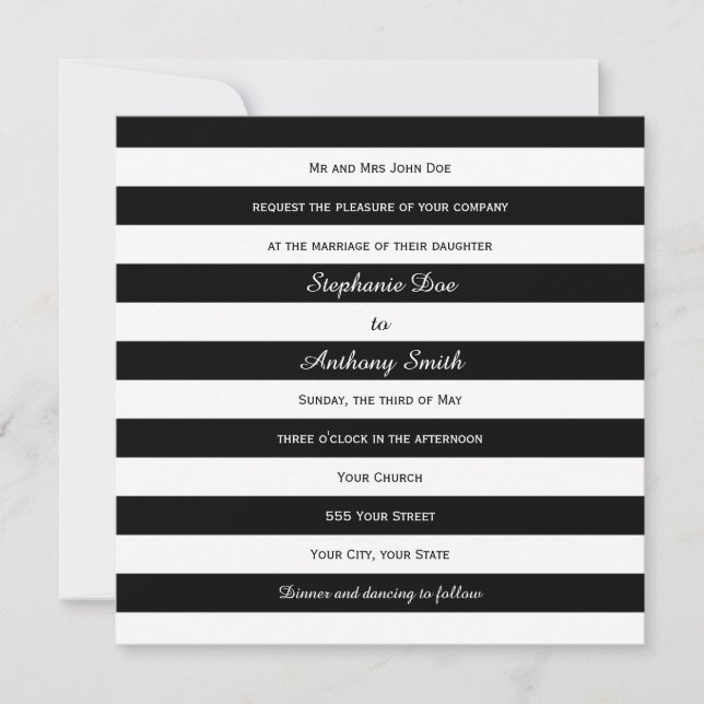 Invitation Mariage rayé noir et blanc (Devant)