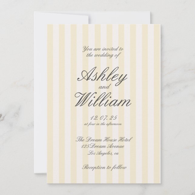 Invitation Mariage rayé Vintage jaune (Devant)