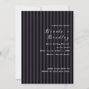 Invitation Mariage rayé violet foncé et noir