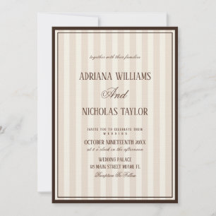 Invitation Mariage Rayures Beige Mocca