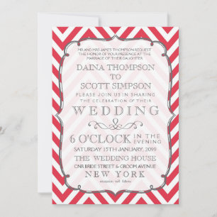 Invitation Mariage rayures Chevron Rouge Coquelicot & Blanc V